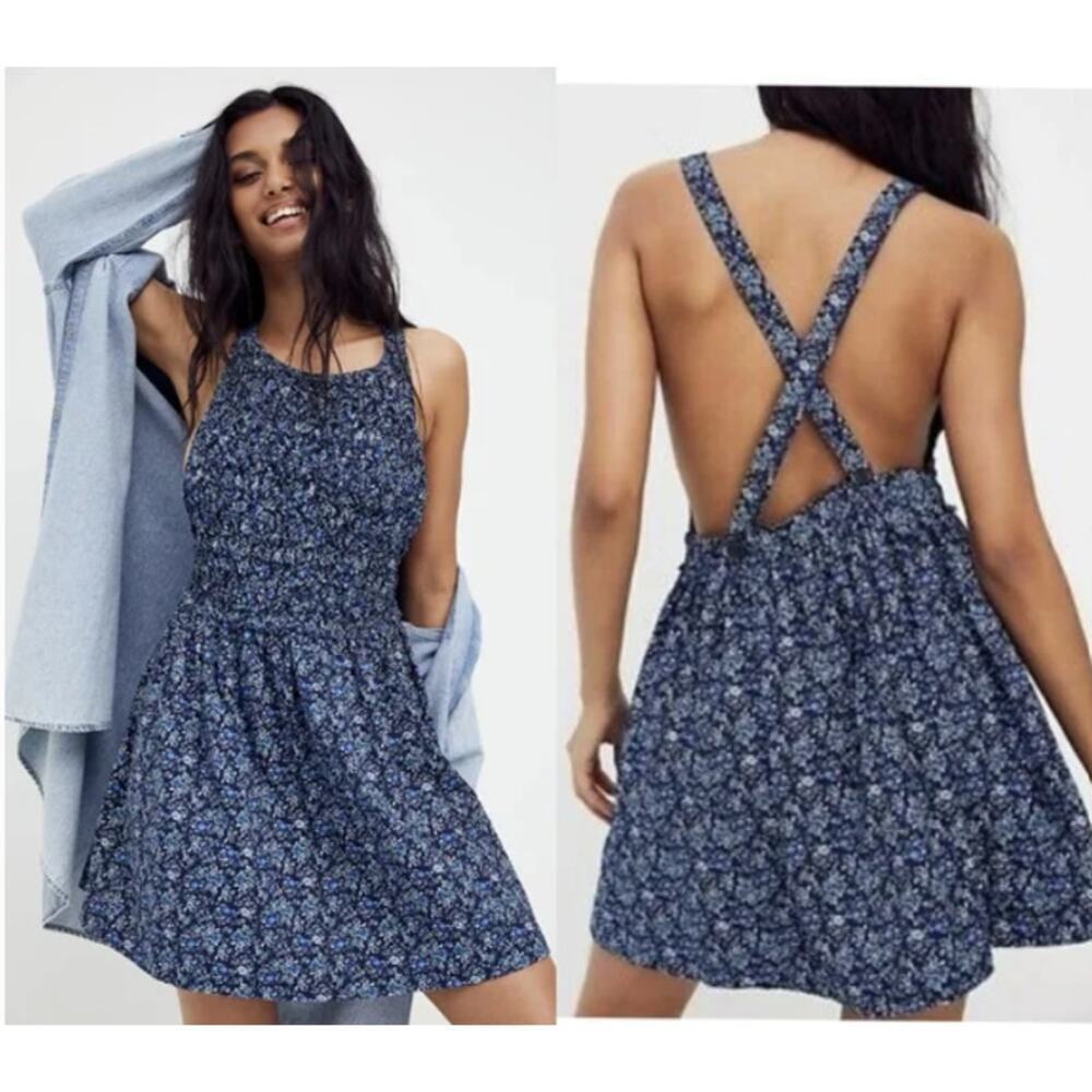 Free People Petunia Mini Dress Small Floral Coquet Prarie Smocked Cottage Core